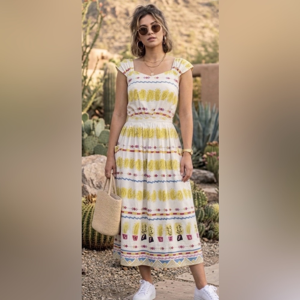 60’s  Cactus Midi Dress Size S